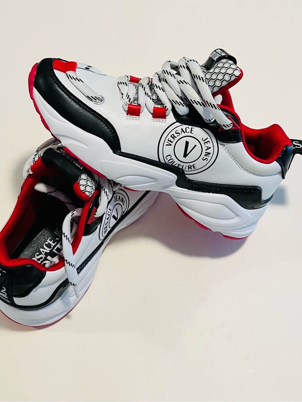 Versace Jeans Couture Men’s Fondo Wave Dis.29 White Leather Sneakers Size 8.5